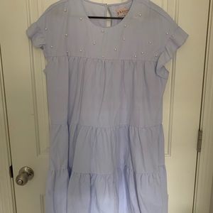 Blue babydoll dress with pearl embellishments